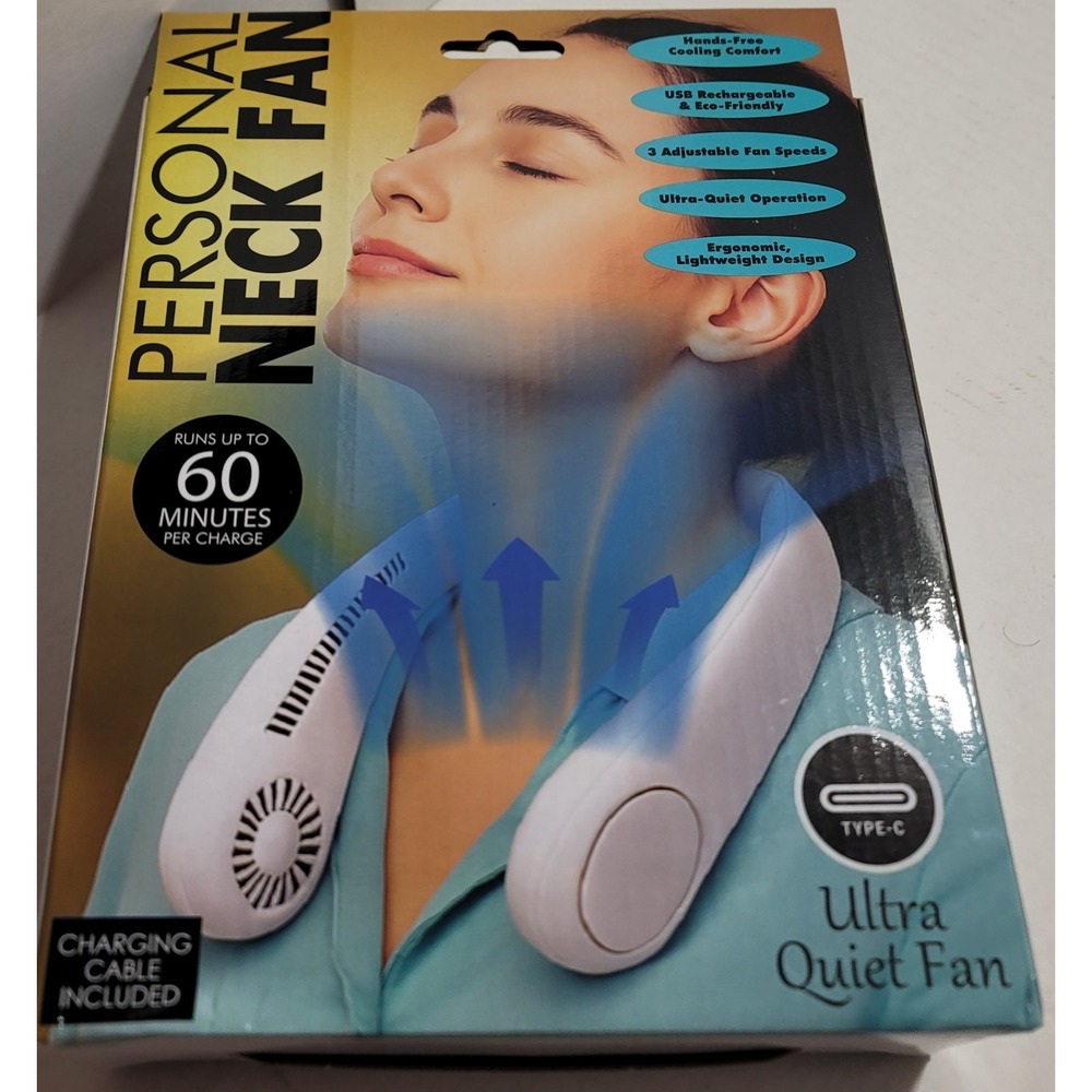 Neck Fan Portable Personal Air Cooler Hands Free; USB White Ultra Quiet